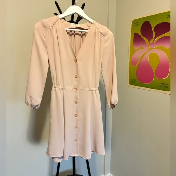 Babaton Button-Front V-Neck Mini Dress | XXS | Camille Light Pink - Picture 3 of 5